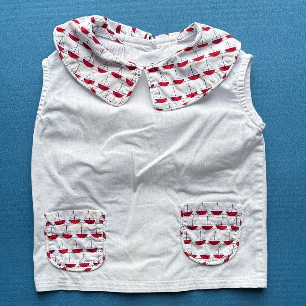 “Lime Green brand”  White Dress wRed Sailboat Print size 6 mos  also top for boy